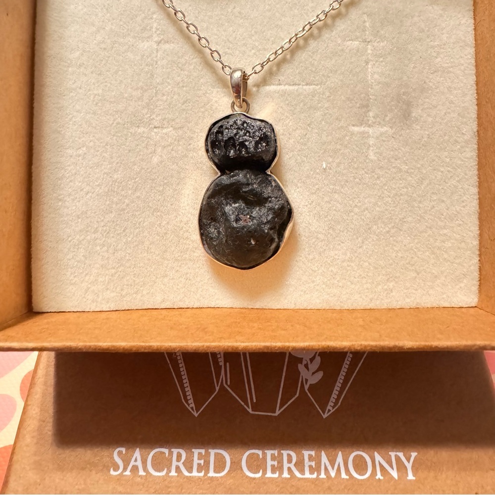 Moldavite & Tibetan Tektite Double Stone Necklace